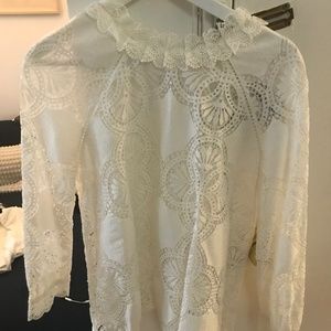 SÉZANE Lace Pattern Mock Neck Blouse